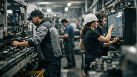 Manufacturing production floor showing execution discipline beyond ERP and MES integration