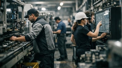 Manufacturing production floor showing execution discipline beyond ERP and MES integration