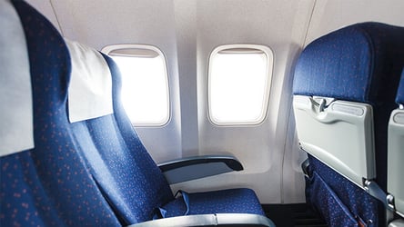 Photograph of passenger aircraft cabin that has manufactured specialty thermoplastics parts and fixtures