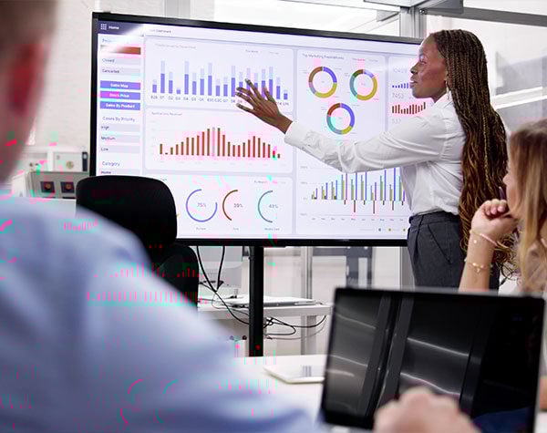 A supply chain expert showing how to use the new analytics software after digital transformation project
