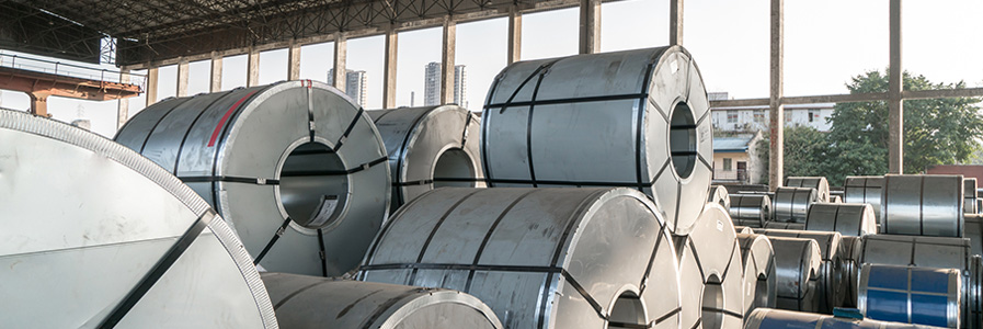 Steel coils inside a factory